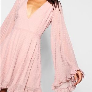Pink Chiffon Wide Sleeve Skater Dress